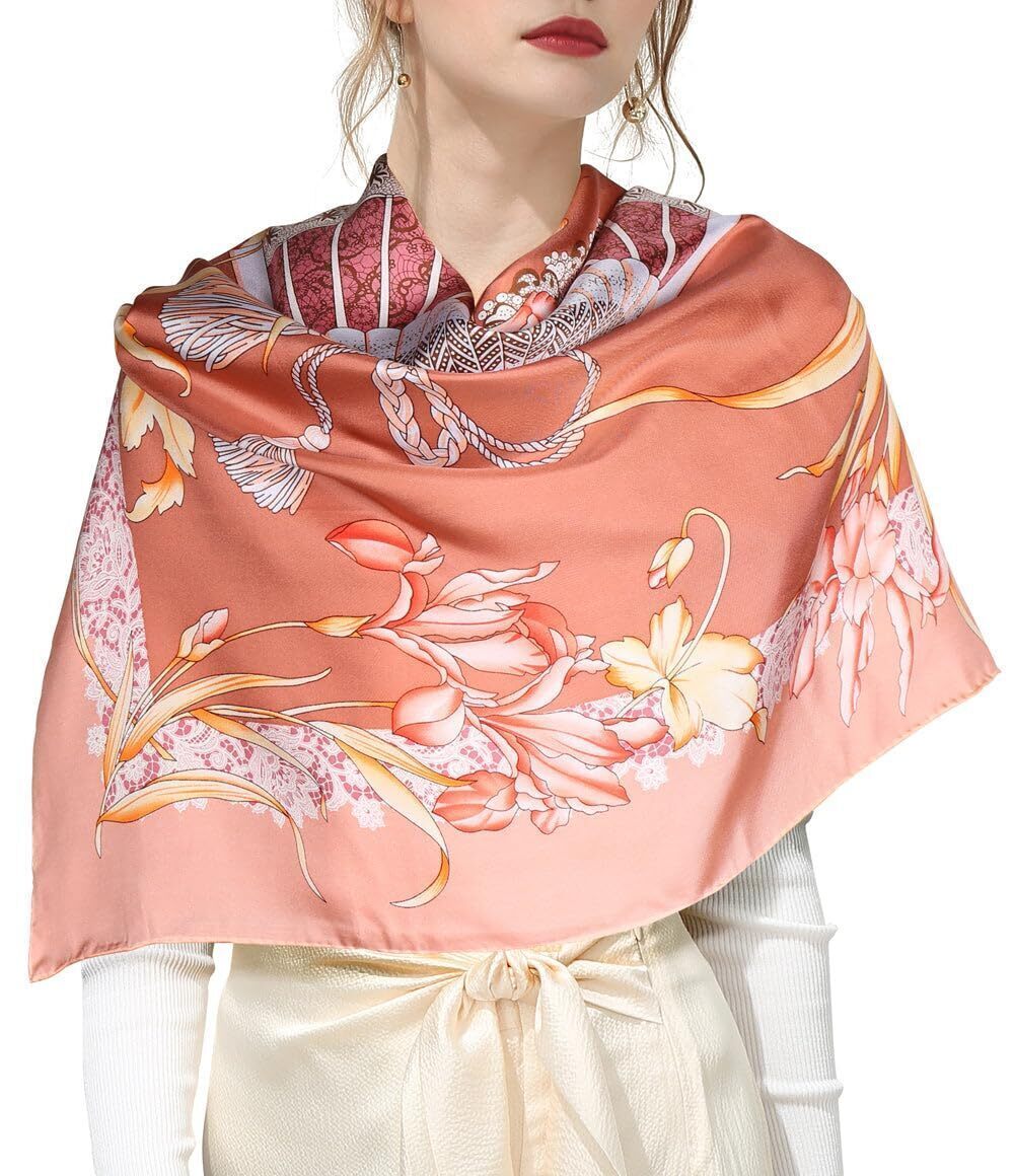 3856 35"x35" Large Square Printed 100% Mulberry Silk Twill Scarf
